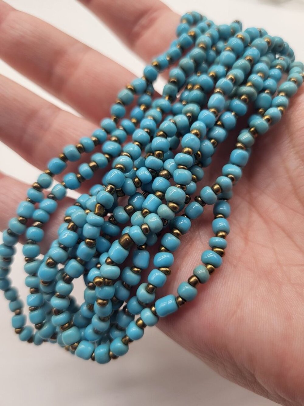 Boho Turquoise Blue Colored Beaded Necklace Multi Strand Southwestern - Picture 5 of 5